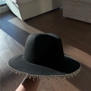 Pretty Little Thing Western Black Hat with Crystal Rhinestone Details Fringe